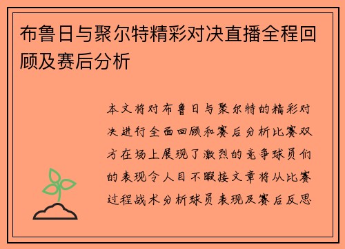 布鲁日与聚尔特精彩对决直播全程回顾及赛后分析